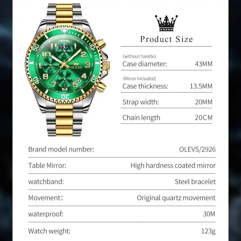 OLEVS Men's Watches Classic Multifunctional Chronograph Original Quartz Wristwatch Moon Phase 24 Hour Waterproof Watches Man NEW - Uknowucme