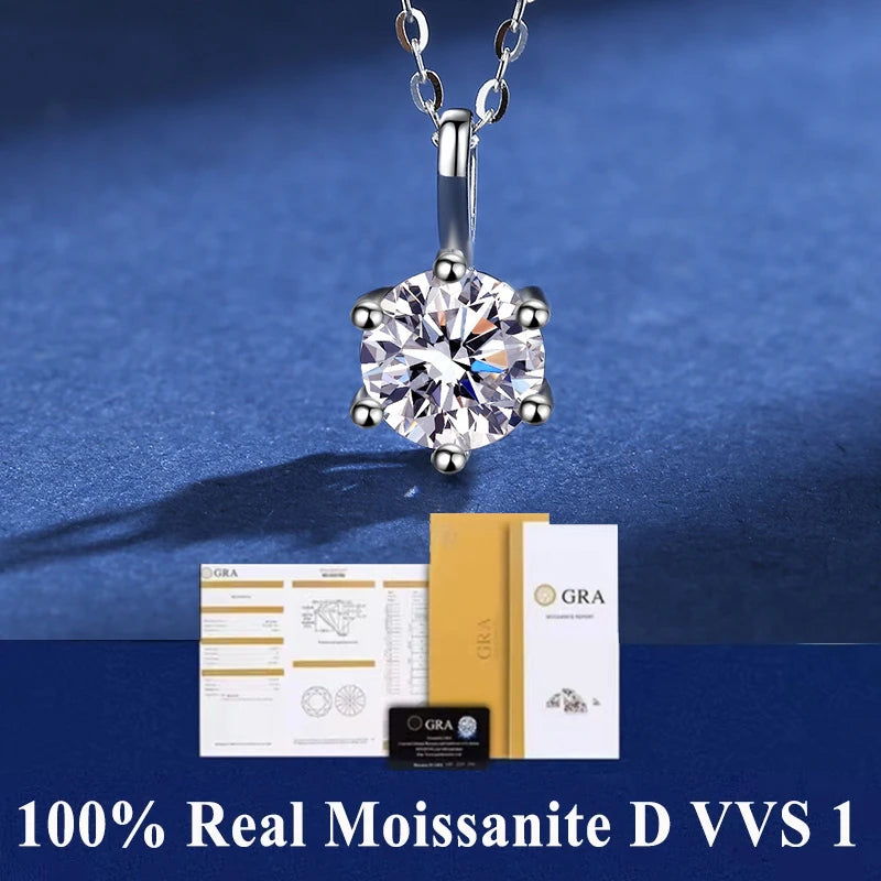 925 Sterling Silver Necklace Pendant 100% Real Moissanite For Women Fashion Clavicle Chain Necklaces Wedding Party Jewelry Gift - Uknowucme