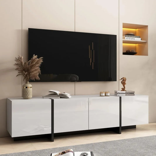 Modern TV Stand, 65 70 75 Inch White TV Stands for Living Room, Entertainment Center with Storage, TV Console Table with Adjusta