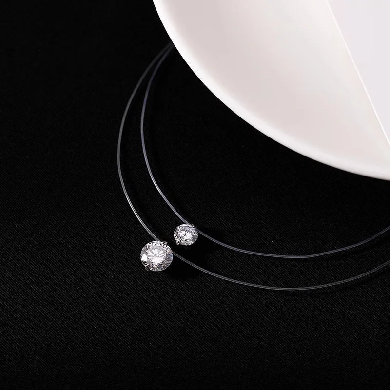 925 Silver 8mm 2ct Moissanite Pendant Necklace for Women Jewelry Adjustable Invisible Fish Line Chain Collar 1ct 0.5ct Diamond - Uknowucme