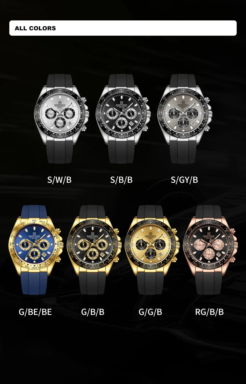 NAVIFORCE NF8054 Original Watches For Men Silicone Band Casual Sport Chronograph Luminous Wristwatch Relogio Masculino Male Gift - Uknowucme