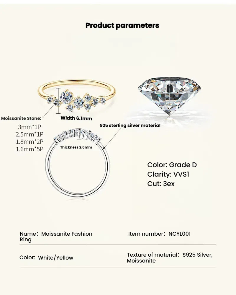 Moissanite Women'S Ring S925 Sterling Silver 18K Gold Electroplated Jewelry Ins Girl'S Daily Commute Gift For Her Best Friend - Uknowucme