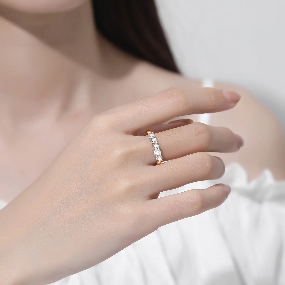 5 Stone Moissanite Ring Silver 925 100% Rose Gold Plated Brilliant Jewelry with Certified Engagement Gifts For Woman Girl - Uknowucme