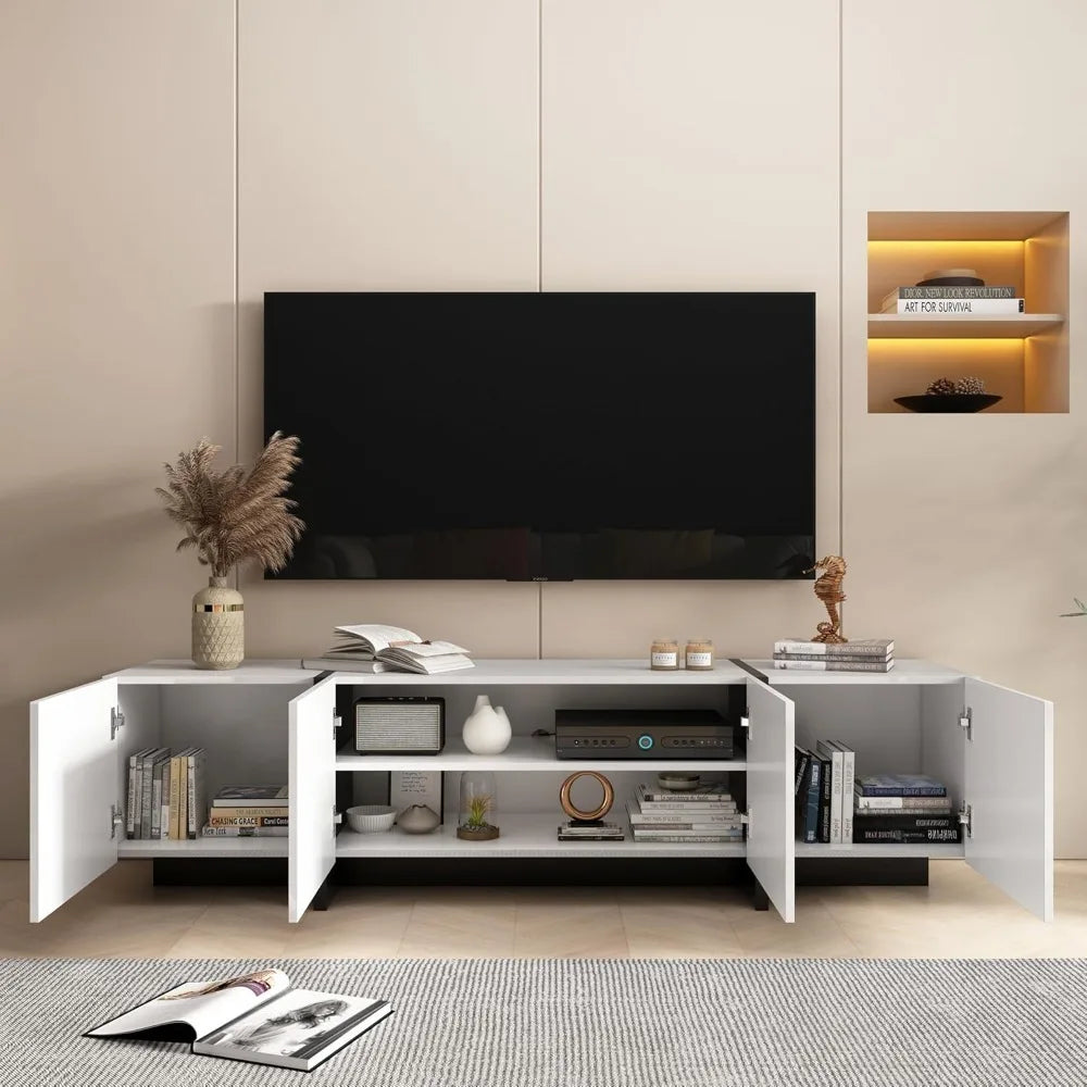 Modern TV Stand, 65 70 75 Inch White TV Stands for Living Room, Entertainment Center with Storage, TV Console Table with Adjusta