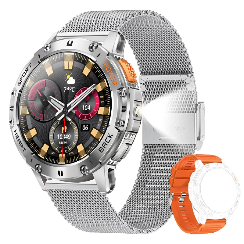For Android ios New AMOLED Smart Watch Men with Flashlight Sports Waterproof Fitness Tracker Bluetooth Call Smartwatch Man+Box - Uknowucme