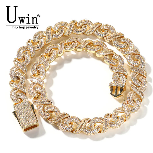 Uwin 15mm Cross Cuban Link Chain Micro Setting Square Cubic Zirconia Necklaces For Womans Man Fashion Hip Hop Jewelry Gifts - Uknowucme