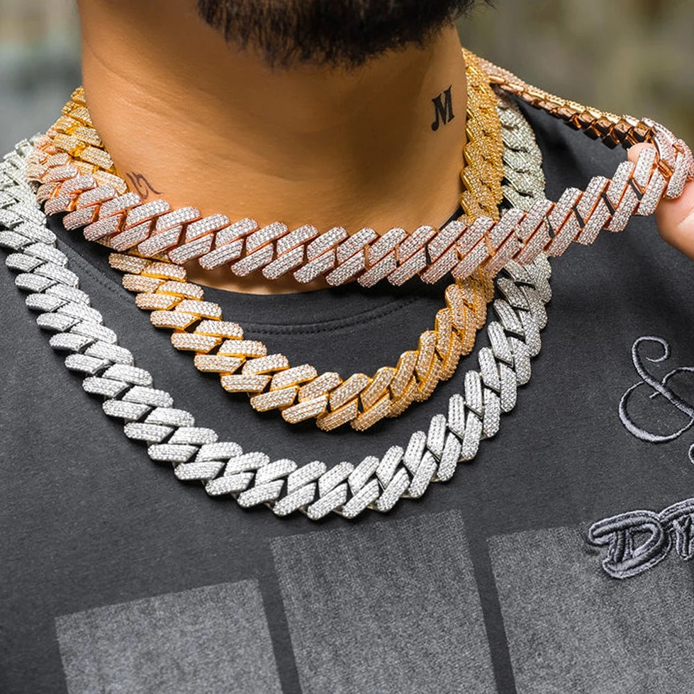 Hip Hop Necklace Silver/18k Gold Plated 10/12/14/15/20mm Iced Out Diamond CZ Cuban Link Chain Gift for Him/Her - Uknowucme