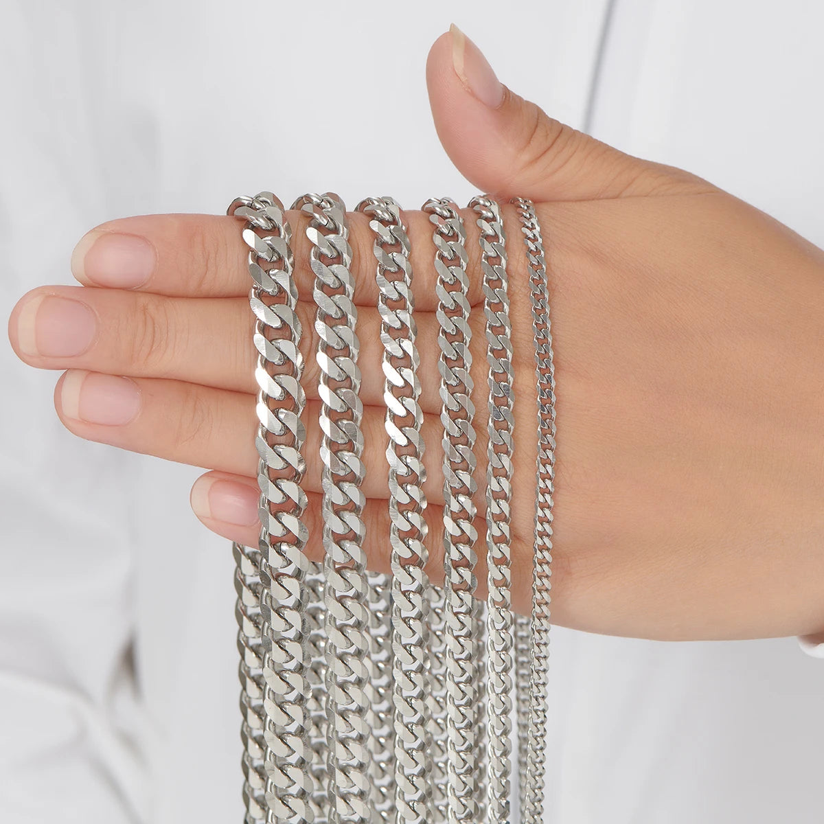 Cuban Link Chains Stainless Steel Classic Men Boy Curb Chunky Silver Color Necklace 3.6mm to 11mm 14 to 30 Inches - Uknowucme