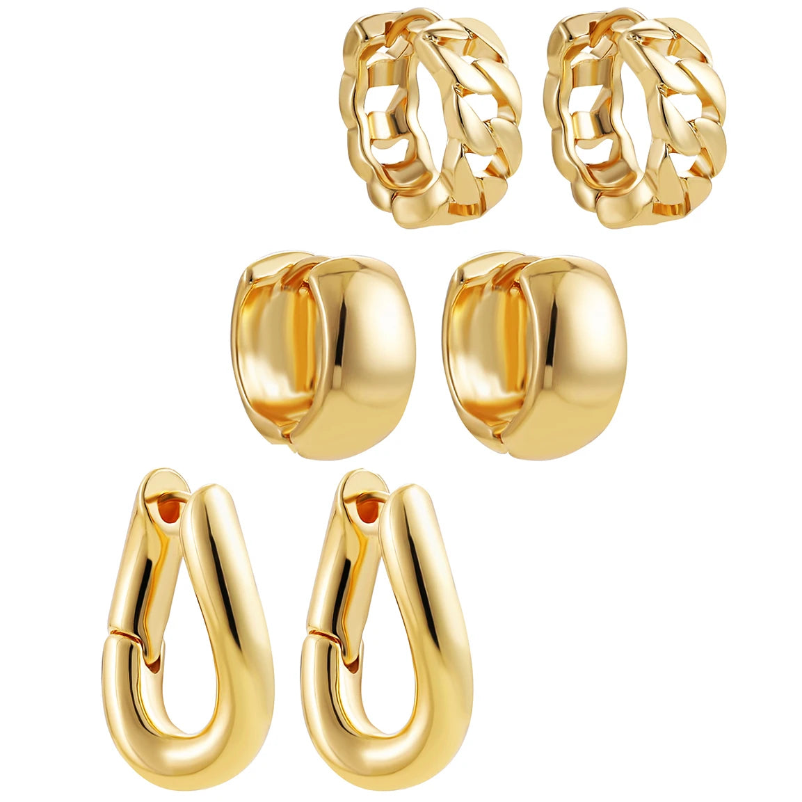 Minimalist Gold Plated Twisted Figaro Circle Round Shape Huggies Earring for Women Punk Glossy Metal Hinged Back Hoop Earrings - Uknowucme