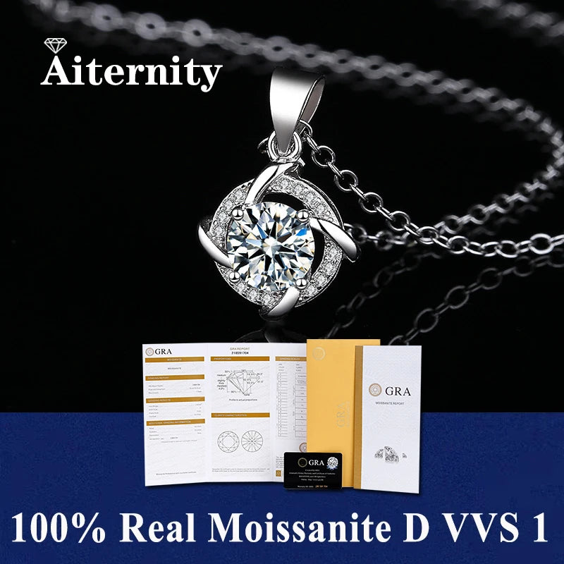 925 Sterling Silver Necklace Pendant 100% Real Moissanite For Women Fashion Clavicle Chain Necklaces Wedding Party Jewelry Gift - Uknowucme