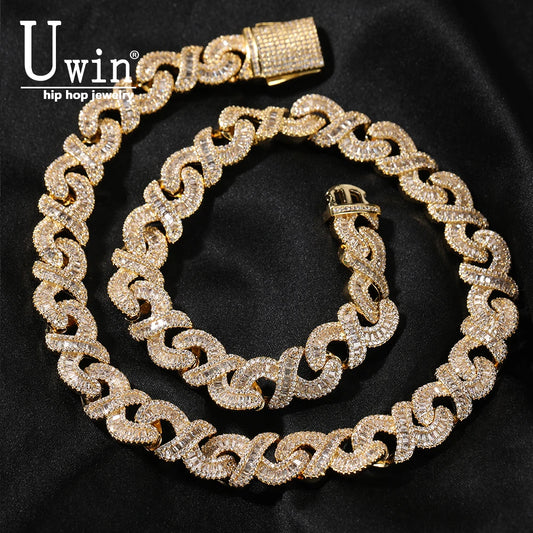 Uwin 12mm Infinity Chain Baguette Cuban Necklace Cubic Zirconia Micropave Charm y2k Jewelry Women Accessories Gifts - Uknowucme
