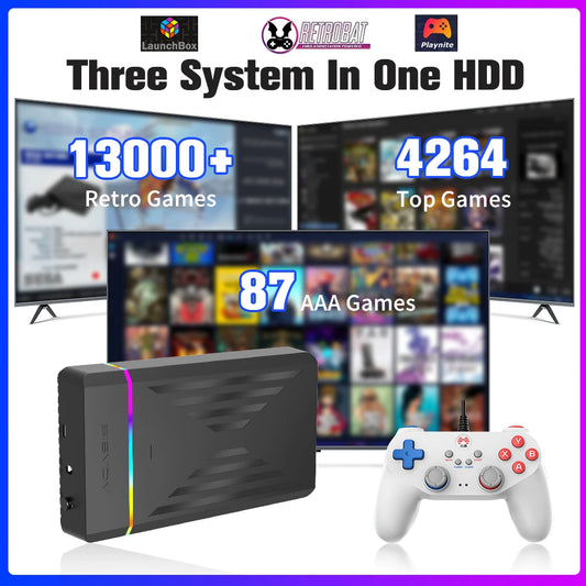 Retro Gaming HDD Retrobat＆Playnite＆Launchbox OS for PS4/PS3/PS2/PS1/SWITCH/N64/DC/WIIU 39 Emulators for Windows with 17000+Games