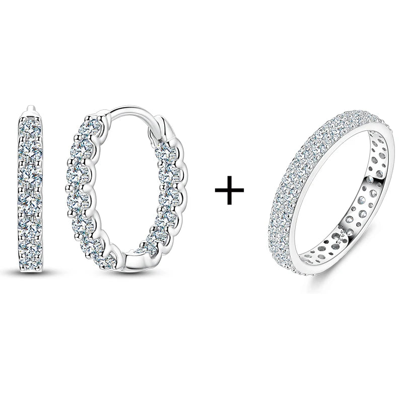 Moissanite Earring&Ring 925 Sterling Silver For Women Brilliant Diamond Wedding Engagement Jewelry - Uknowucme
