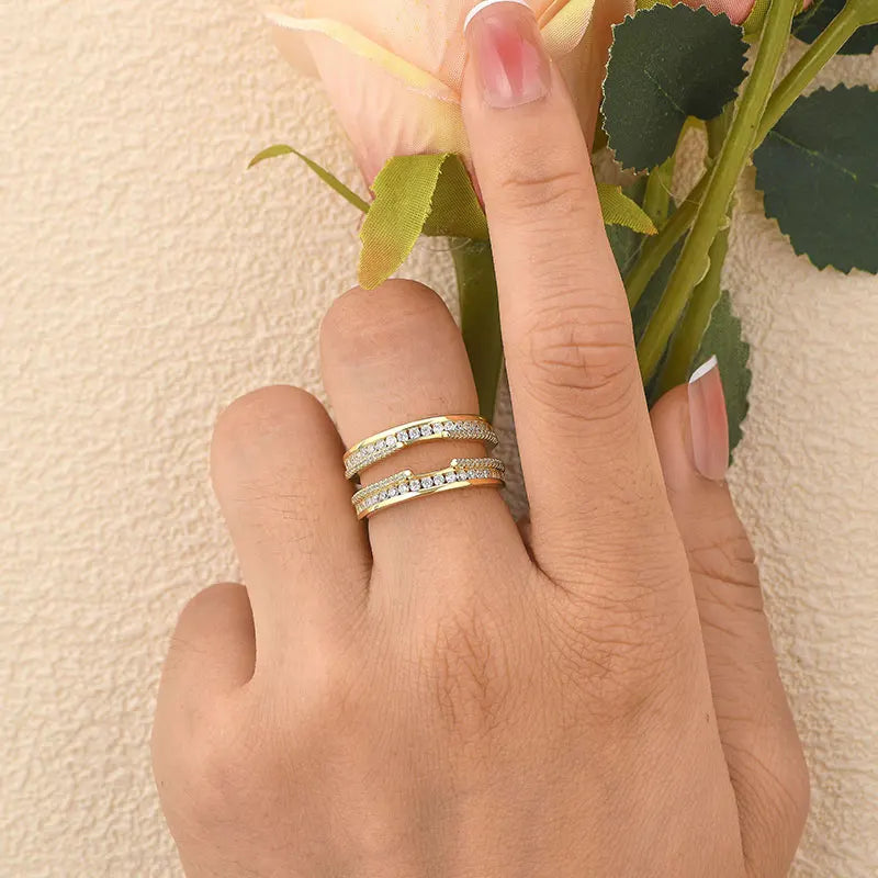Newshe 925 Sterling Silver Yellow K Gold Rings for Women Round AAAAA Cubic Zircon Engagement Ring Enhancer Bridal Set Jewelry - Uknowucme