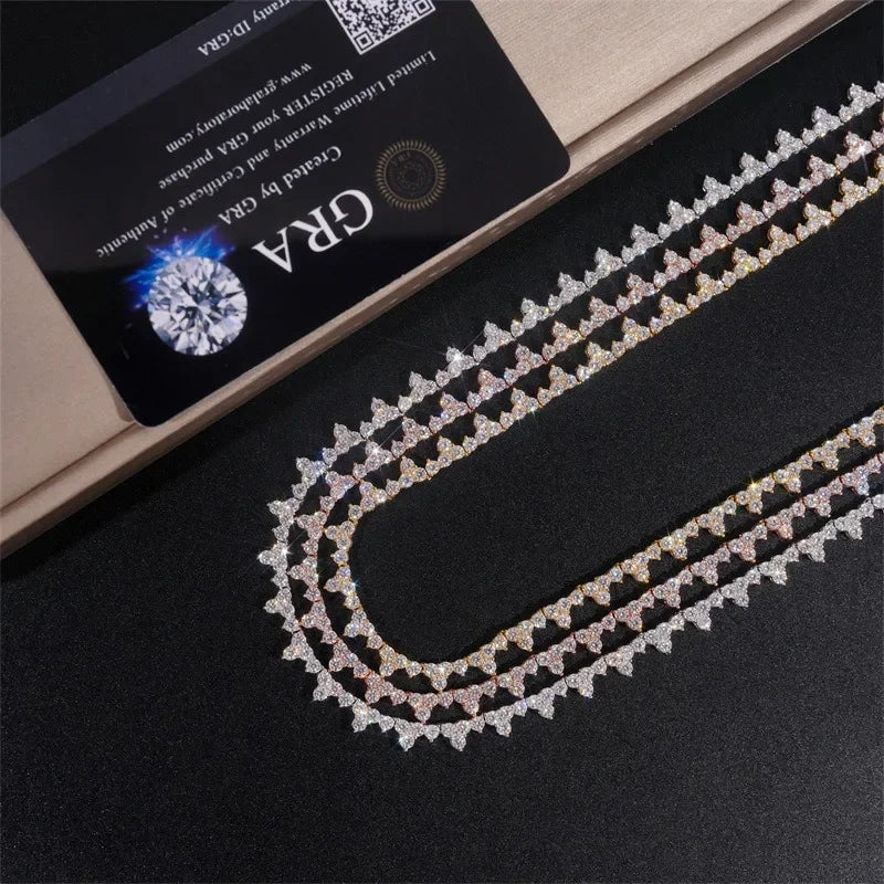 925 Silver 2.5MM Real Moissanite Tennis Necklace 3 Prong Hiphop Jewelry Bling Diamond Link Chain Necklaces Women Men Pass Tester - Uknowucme