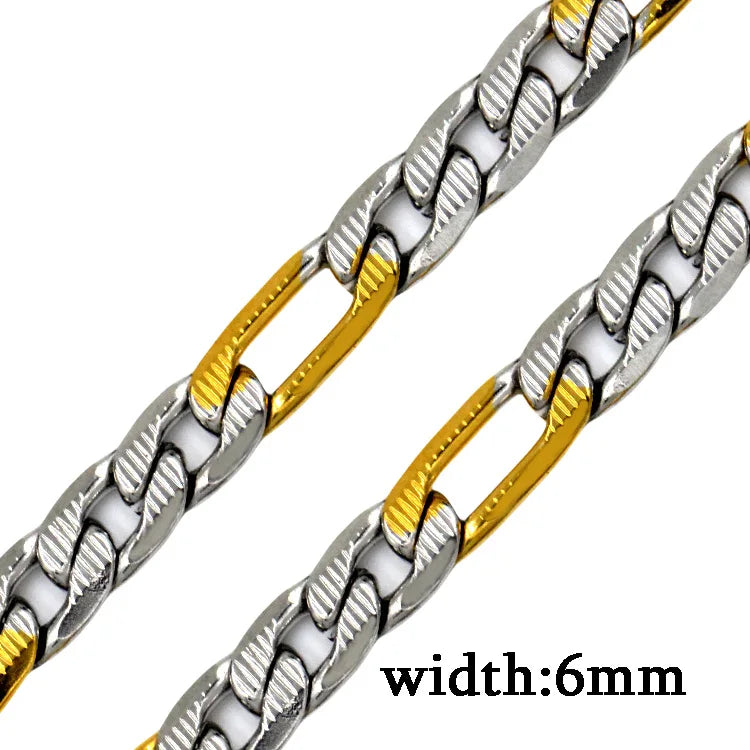 LUXUSTEEL Men's Figaro NK Chain Necklace 6/8/10MM Stainless Steel Golden Mixed Silver Color Curb Link For Women Jewelry Gift - Uknowucme