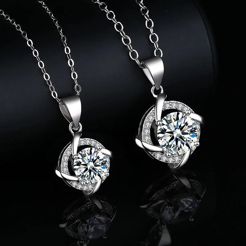 925 Sterling Silver Necklace Pendant 100% Real Moissanite For Women Fashion Clavicle Chain Necklaces Wedding Party Jewelry Gift - Uknowucme