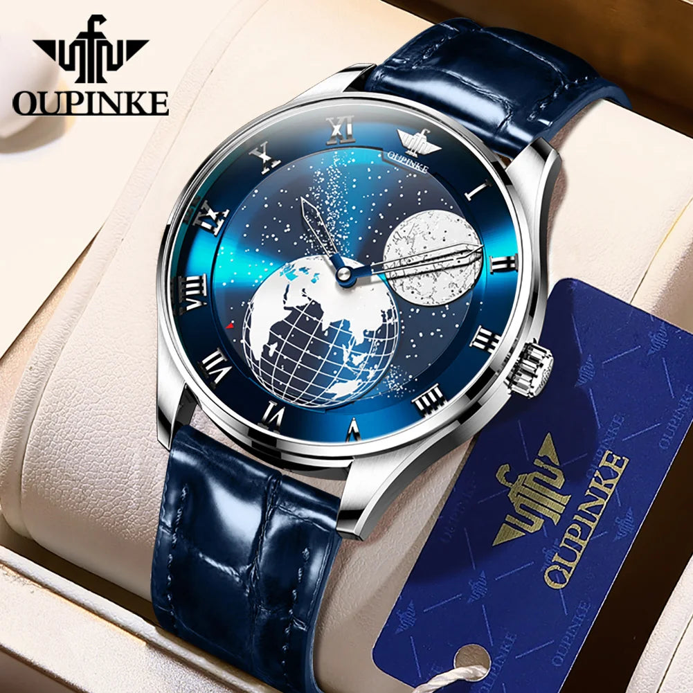 OUPINKE 3230 Men's Watches Flywheel Automatic Mechanical Original Wristwatch for Man Waterproof Luminous Perpetual Moon Phase - Uknowucme