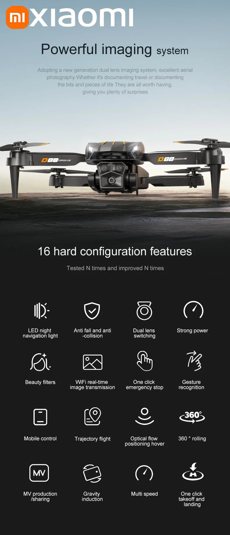 Xiaomi D88 Drone 8K Aerial HD Dual Camera Photography Intelligent Obstacle Avoidance Brushless Power 5G WIFI GPS Return VR Drone