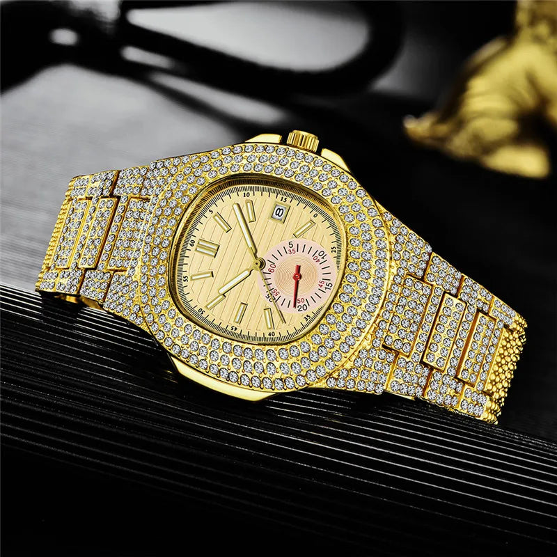 New Hip Hop Watches For Men Reloj Hombre Fashion Alloy Band Diamond Calendar Gifts Quartz Wristwatches Relogios Masculino 2024 - Uknowucme