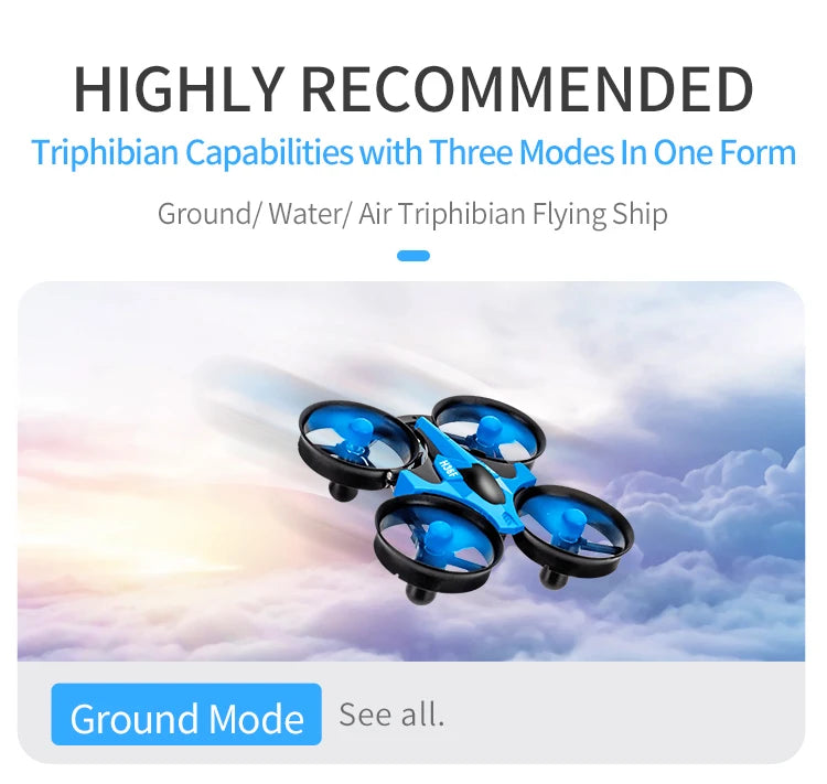Sea, land, and air flight 3-in-1 JJRC H36F mini drone, unmanned mode, 360 ° roll 2.4G 6-axis quadcopter ship RC children's toy