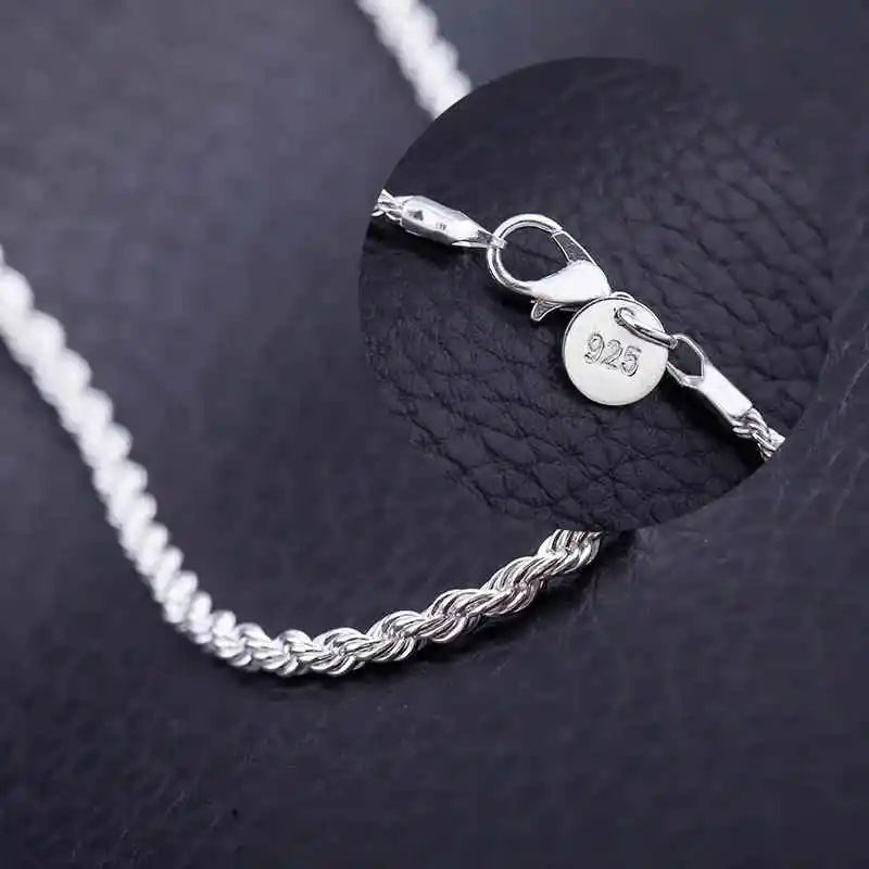 Classic 925 Sterling Silver Twisted Rope Chain Men Necklace Width 4MM Figaro Cuban Chain Necklace For Men Women Jewelry Gifts