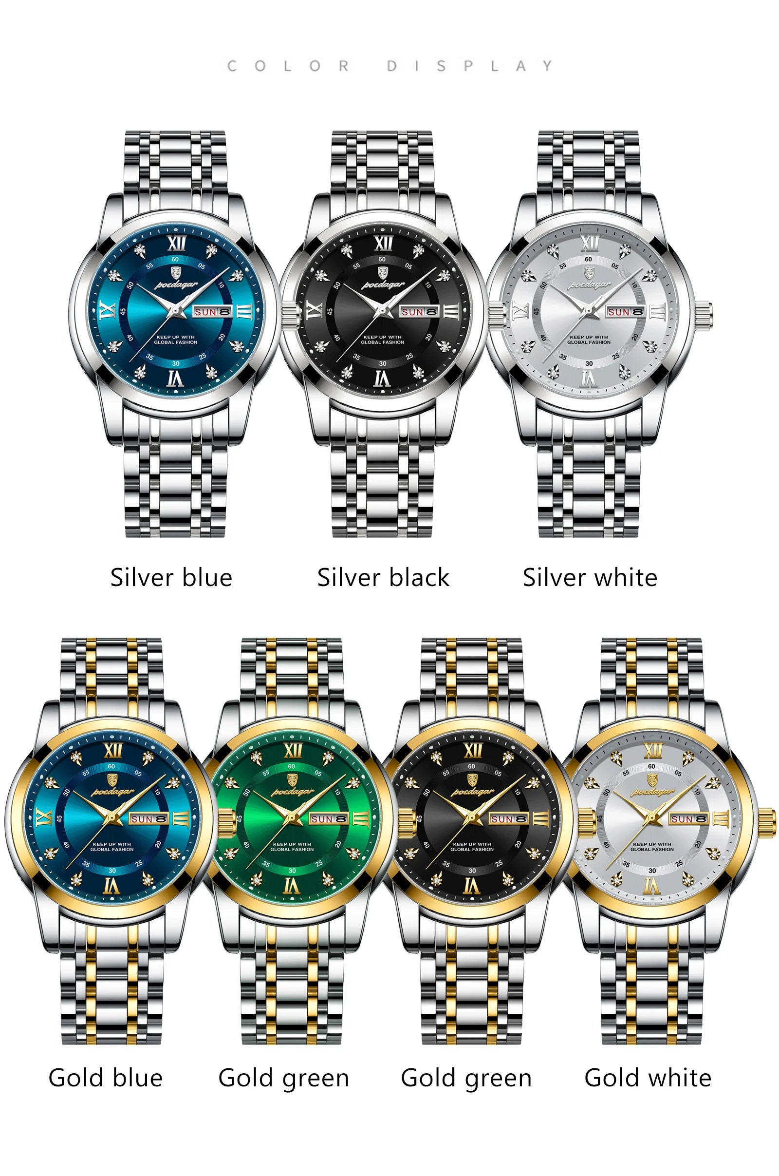 POEDAGAR Luxury Trendy Watch for Men Waterproof Luminous Date Week Man Watch Business Quartz Stainless Steel Men's Watches Reloj - Uknowucme