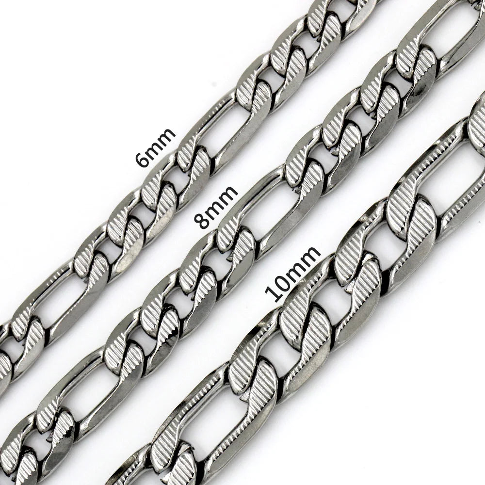 LUXUSTEEL 6/8/10MM Men's Figaro NK Chain Necklace Stainless Steel Gold Color Mixed Silver Color Curb Link For Women Jewelry Gift - Uknowucme