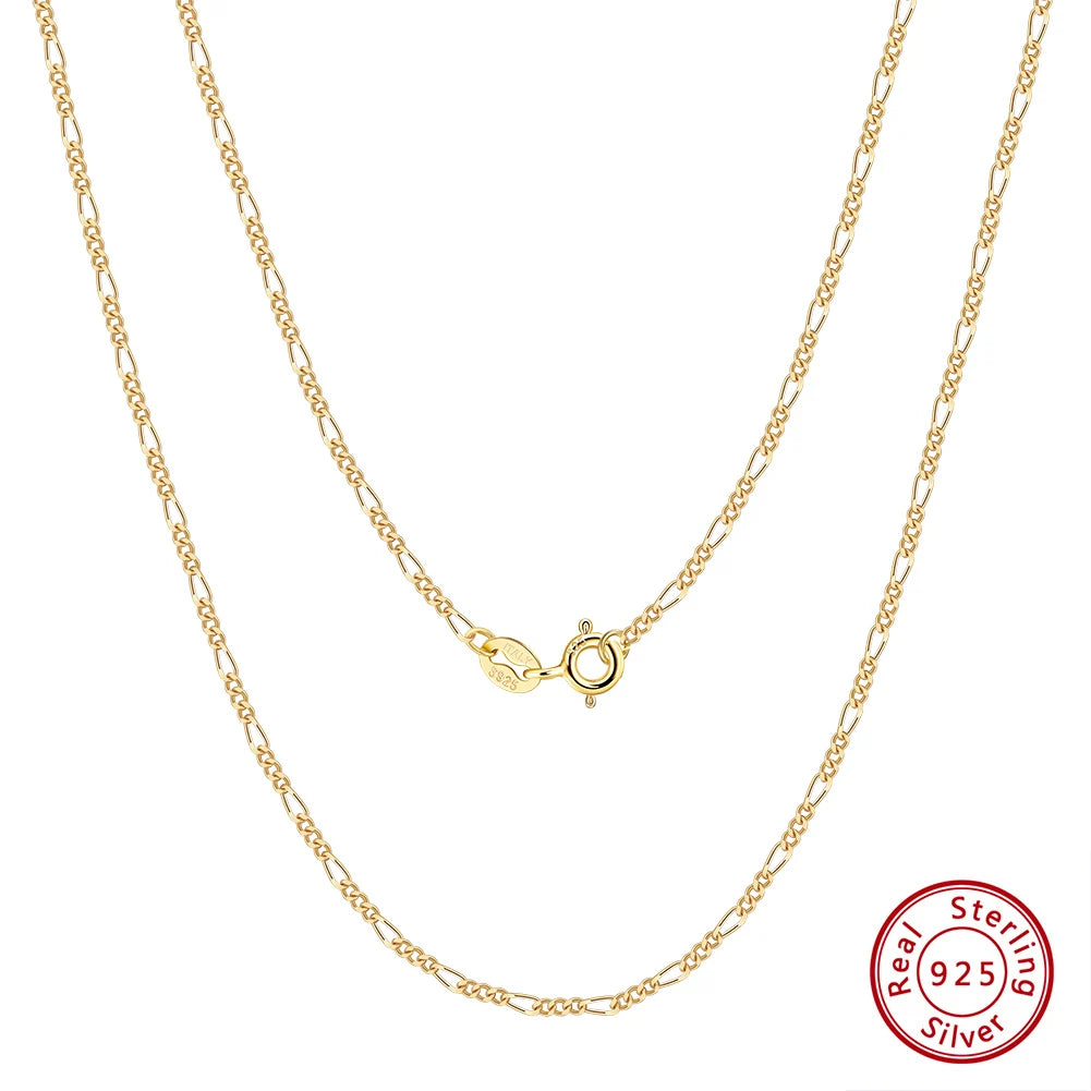 ORSA JEWELS 14K Gold 925 Sterling Silver Diamond-Cut Figaro Link Chain Necklace for Women Classic Necklace Party Jewelry SC27 - Uknowucme
