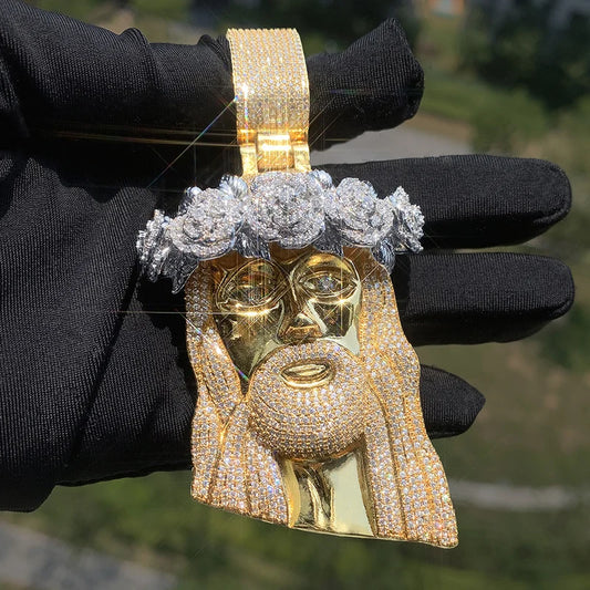 Hip Hop 5A+ CZ Stone Paved Bling Ice Out Rose Flower JESUS PIECE Pendants Necklaces for Men Rapper Jewelry Gold Silver Color - Uknowucme
