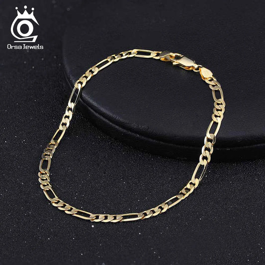 ORSA JEWELS Real 925 Sterling Silver Figaro Bracelets for Women 14K Gold Plated 3.3mm Figaro Link Chain Bracelets Jewelry SB66 - Uknowucme