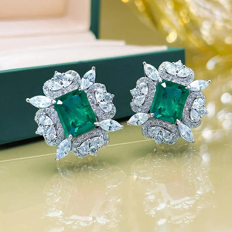 2025 Geometric Green CZ Sparkling Cubic Zirconia Earrings, Suitable for Women's Wedding Parties, Elegant  Jewelry - Uknowucme