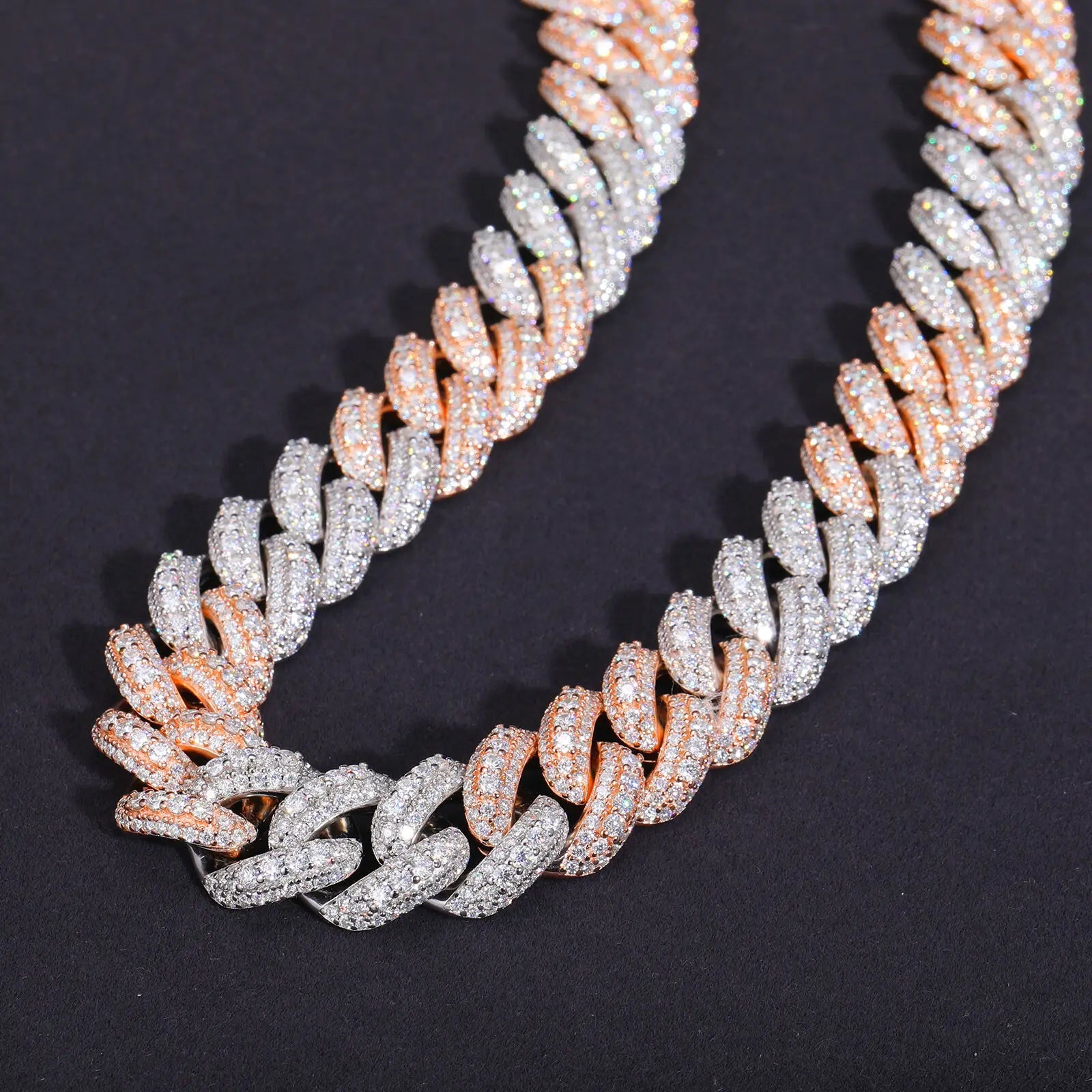 Custom Color 2 Tones 18mm 925 Sterling Silver 3 Row Vvs Moissanite Diamond Iced Out Bubble Cuban Link Chain Necklace - Uknowucme