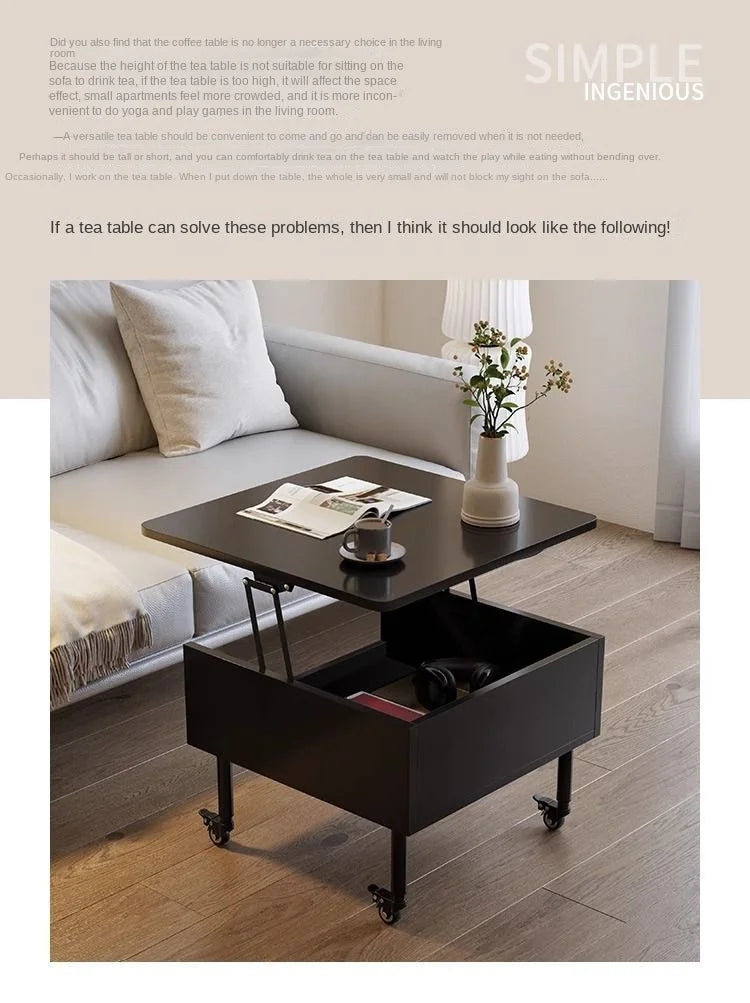 Realife Tea Table Simple And Adjustable Solid Wood Rock Board Small Table Japanese Cream Style Movable Living Room Side Table - Uknowucme