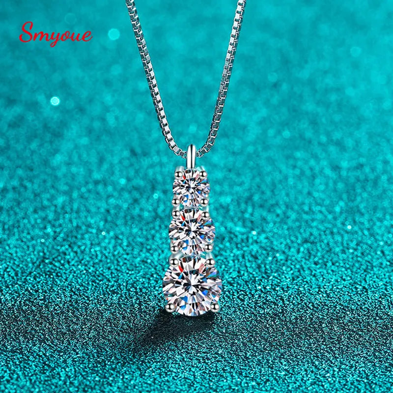 Smyoue 1.8CT Moissanite Pendant for Women Men Sparkling Diamond Necklace 3 Stones Solid Silver 925 Jewellery Luxury Quality GRA - Uknowucme