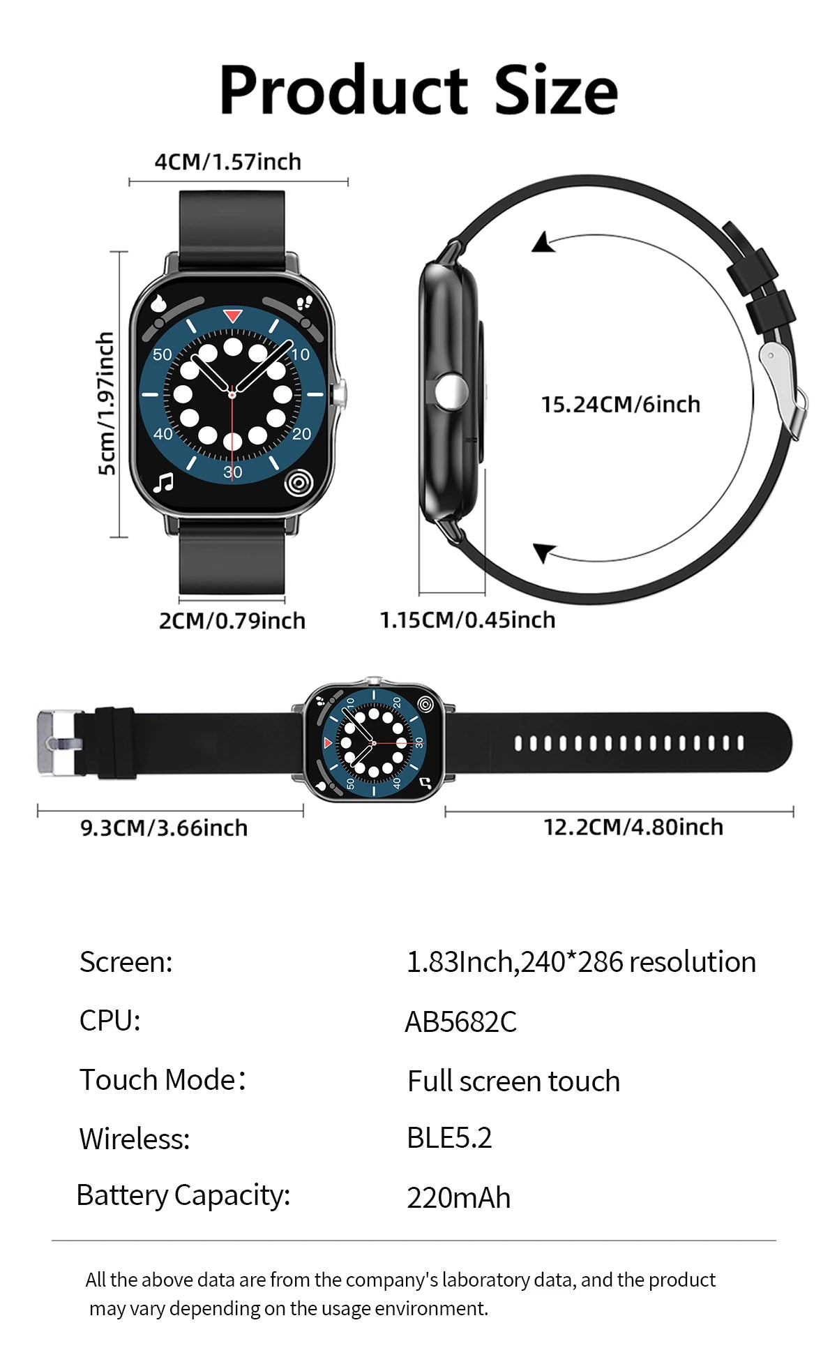 New Smartwatch 1.83'' HD Screen BT Call Health&Sleep Monitoring Kids Smart Watch Waterproof Fashoin Sport Bracelet For Women Men