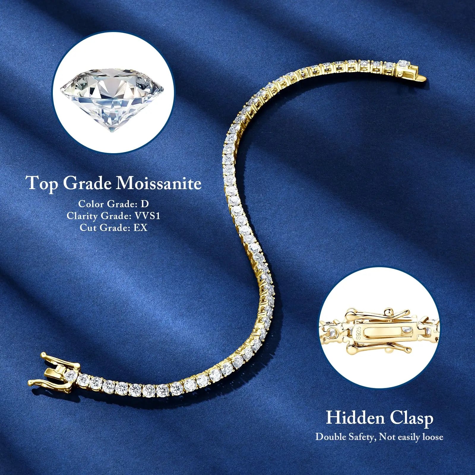 Moissanite Tennis Bracelet for Women 18K White Gold Plated Silver 3mm D Color VVS1 Wedding Party Jewelry Bracelets for Women Man - Uknowucme