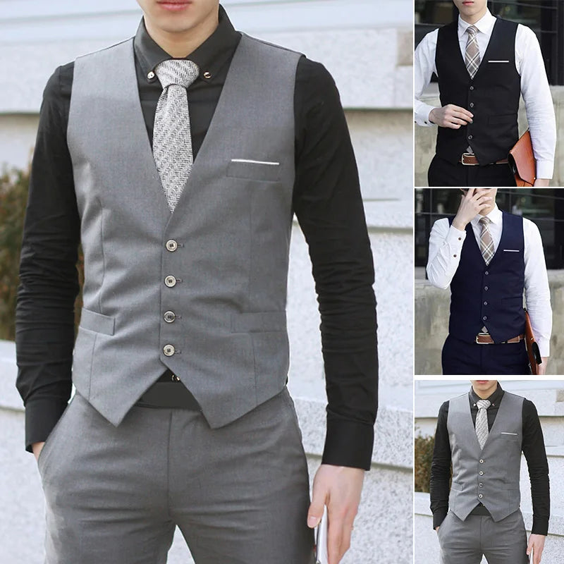 Men's Navy Blue Dress Suit Vest Waistcoat 2020 New Slim Fit V Neck Tuxedo Vest Men Formal Business Smart Casual Gilet Homme 3XL - Uknowucme