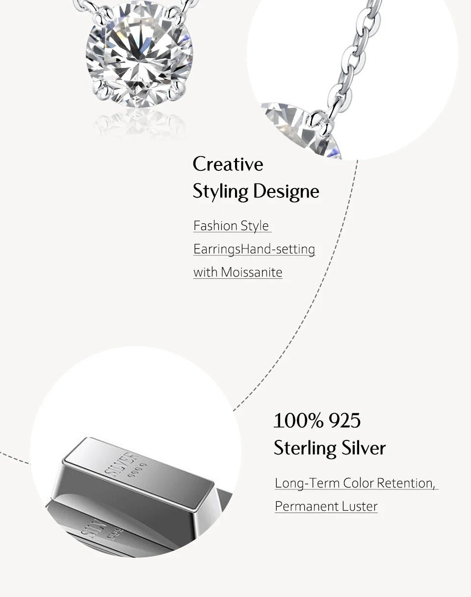 Moissanite Diamond 6.5mm 1CT Necklace For Woman Pendant 925 Silver Necklace For Women Chains Party Bridal Fine Jewelry - Uknowucme