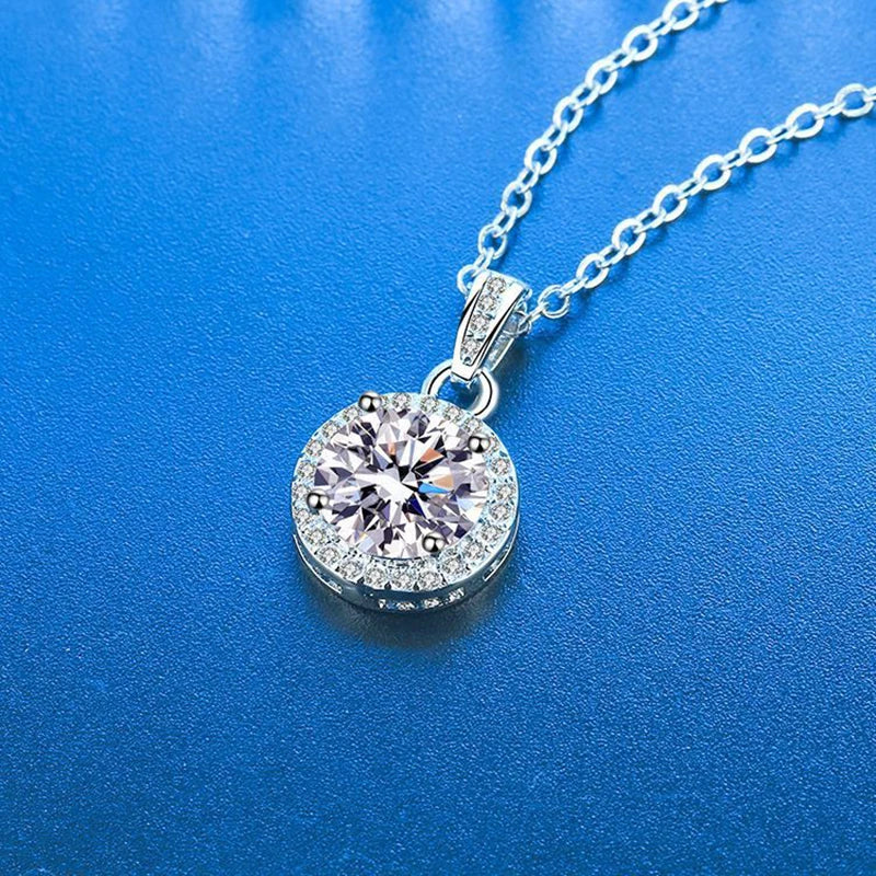 925 Sterling Silver Necklace Pendant 100% Real Moissanite For Women Fashion Clavicle Chain Necklaces Wedding Party Jewelry Gift - Uknowucme