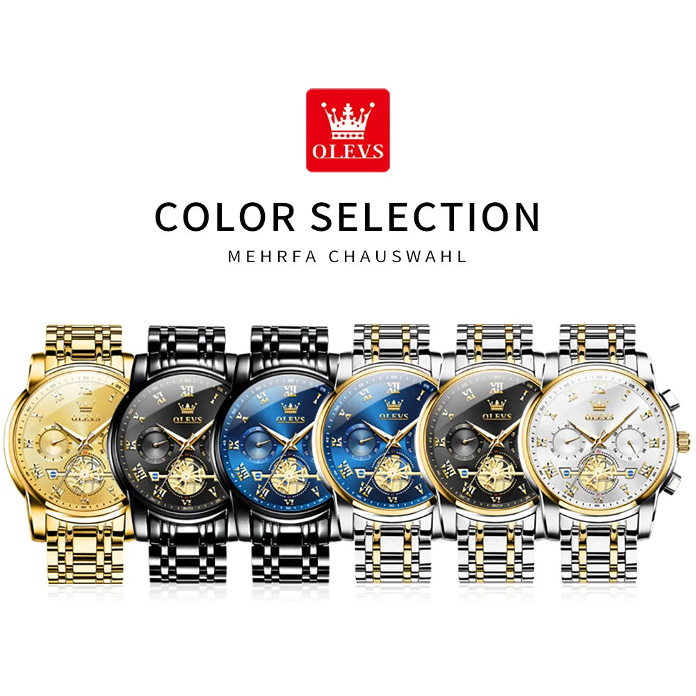 OLEVS 2859  Men's Quartz Watch With Steel Band Timing Function - Uknowucme