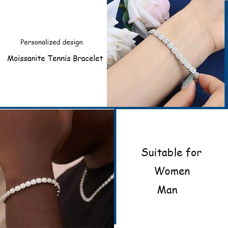 6mm Moissanite Tennis Bracelet Chain for Women Man GRA Diamond Original 925 Sterling Silver Link Bracelets Wedding Party Jewelry - Uknowucme