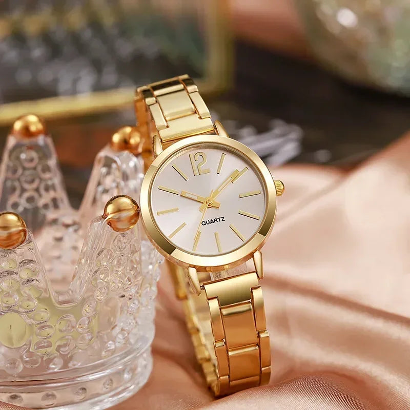 Luxury Watch for Women Simple Round Dial Stainless Fashion Gold Bracelet Quartz Wristwatch Students Ladies Watches Reloj Mujer - Uknowucme