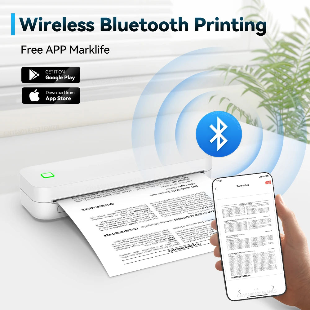 Portable A4 Thermal Printer No Need ink Bluetooth PDF Word File Document A4 Tattoo Transfer Paper Mobile Photo Printing Machine - Uknowucme