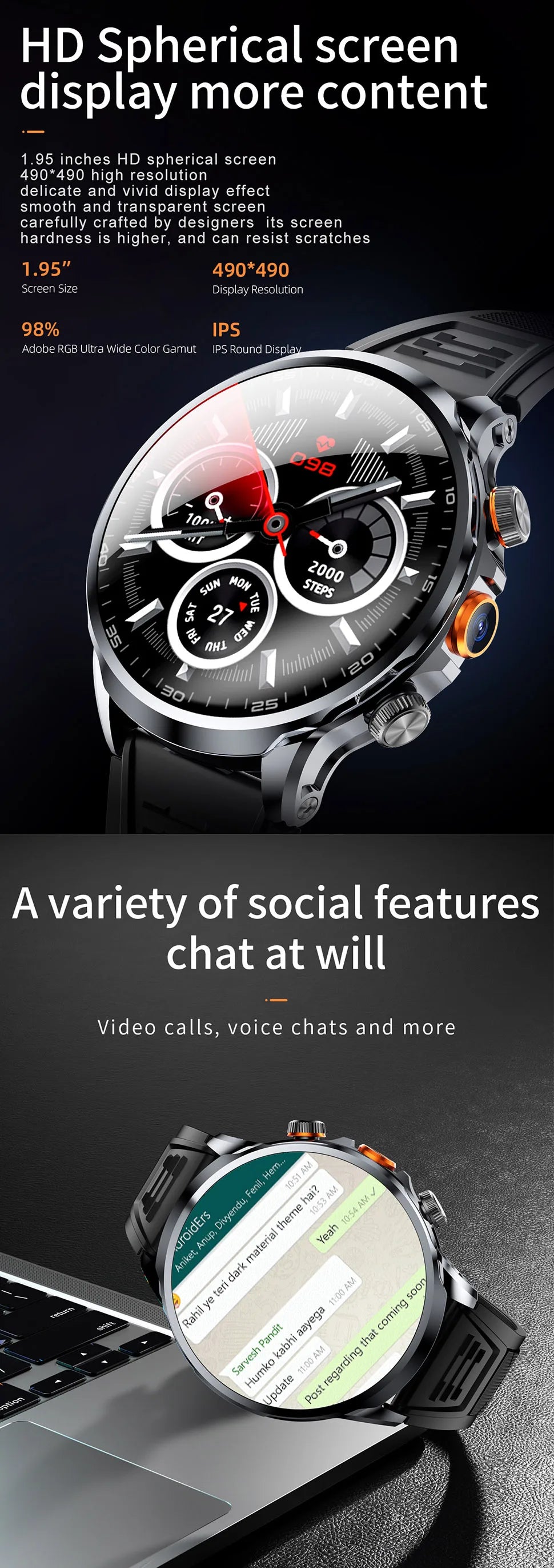 2025 NEW Smart Watch 4G Android 1.95 inch IPS 360*360 Screen With 200W Camera GPS WIFI 32GB ROM Smartwatch With 1100Mah Battery - Uknowucme