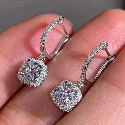 D Moissanite 3ct Earrings 925 Sterling Silver Original Certified Moissanite 1ct Hoop Drop Dangle Earrings 2ct Huggie for Women - Uknowucme