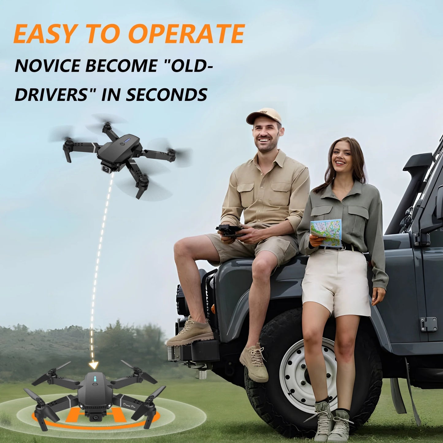 E88 Drone with Dual 4K HD Cameras,  Wi-Fi, USB Charging, 1181.1inch Max Altitude, 3m/s Speed, One-Click Return,  No GPS，4k drone