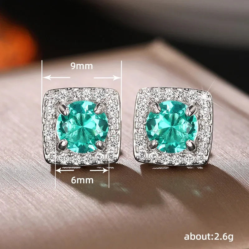 2025 Geometric Green CZ Sparkling Cubic Zirconia Earrings, Suitable for Women's Wedding Parties, Elegant  Jewelry - Uknowucme