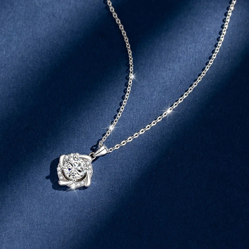 925 Sterling Silver Necklace Pendant 100% Real Moissanite For Women Fashion Clavicle Chain Necklaces Wedding Party Jewelry Gift - Uknowucme