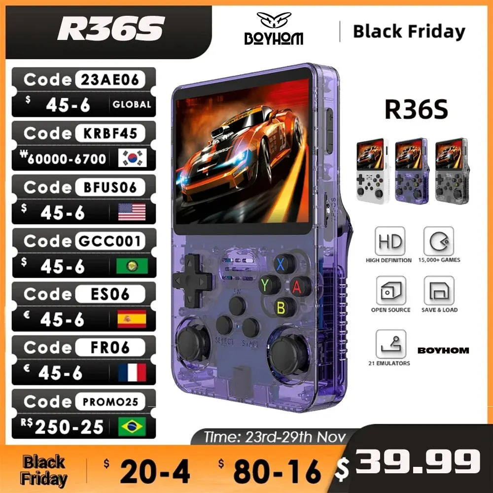 Open Source R36S Retro Handheld Video Game Console Linux System 3.5 Inch IPS Screen Portable Pocket Video Player R35S 64GB Games - Uknowucme